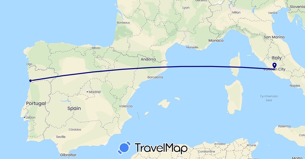 TravelMap itinerary: driving in Italy, Portugal (Europe)